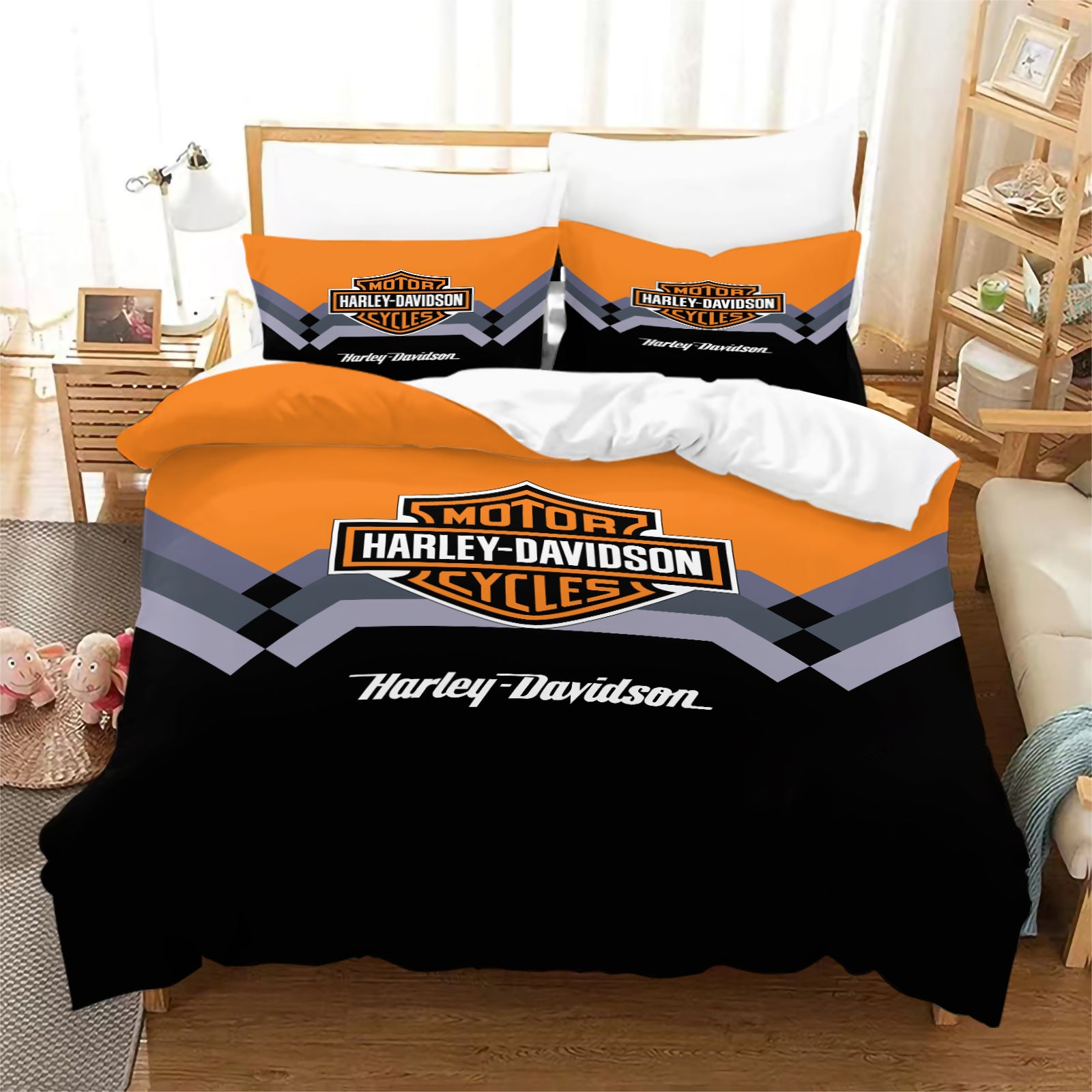Harley Davidson Motorcycle Duvet Cover Quilt Case Pillowcase Bedding Set Without Filler