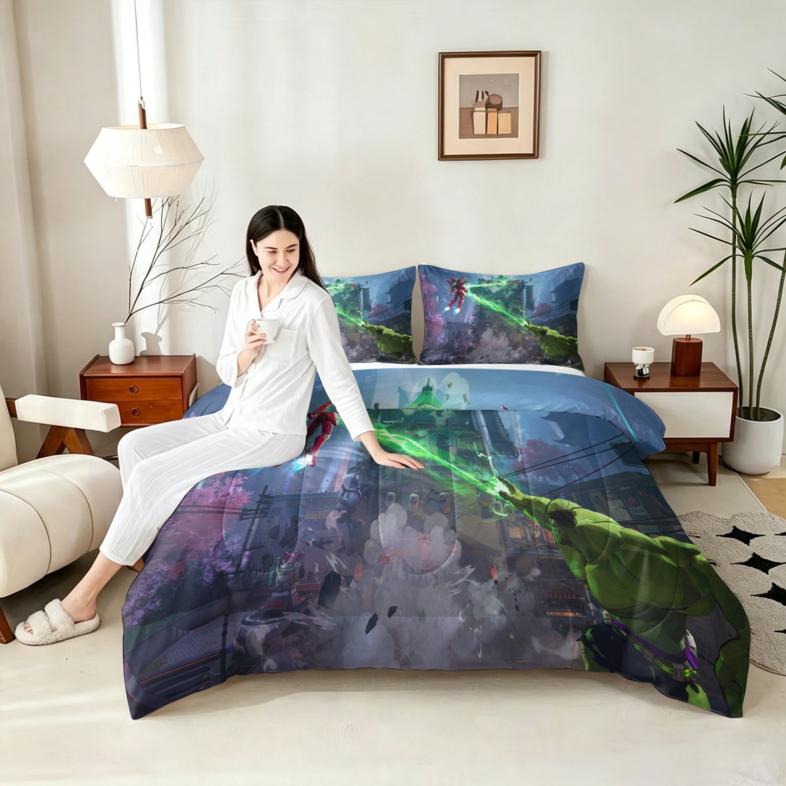 Marvel Rivals Hulk Comforter Pillowcase Sets Blanket All Season Reversible Quilted Duvet