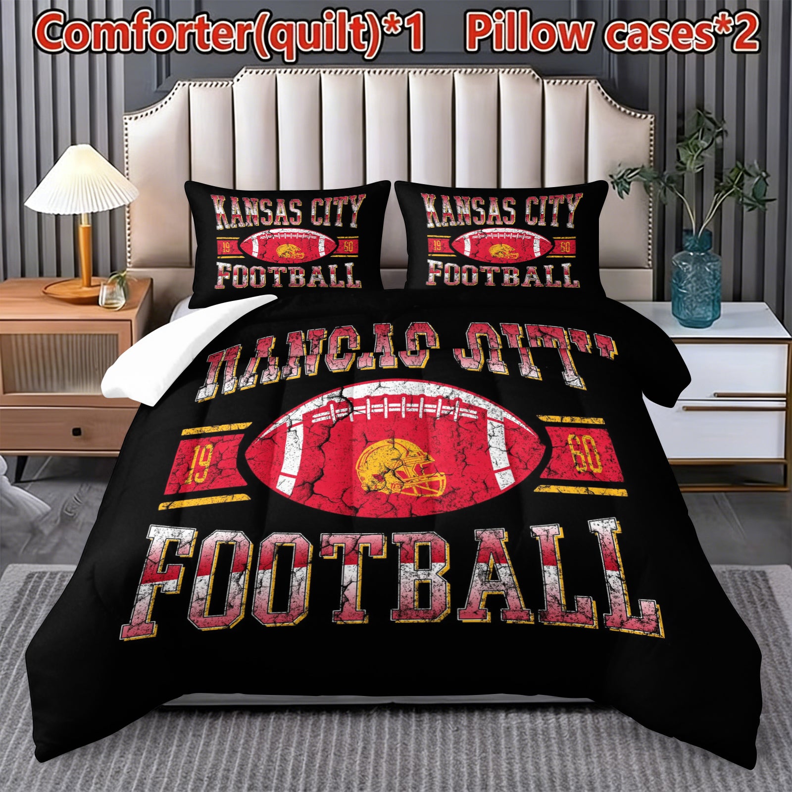 Kansas City Chiefs Comforter Pillowcase Sets Blanket All Season Reversible Quilted Duvet