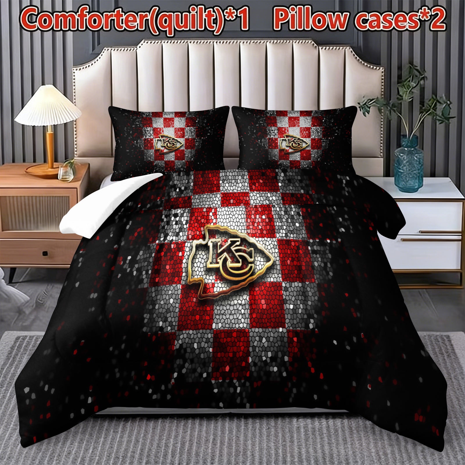 Kansas City Chiefs Comforter Pillowcase Sets Blanket All Season Reversible Quilted Duvet