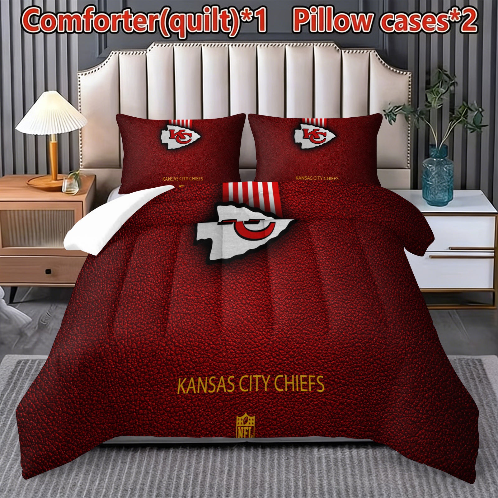 Kansas City Chiefs Comforter Pillowcase Sets Blanket All Season Reversible Quilted Duvet