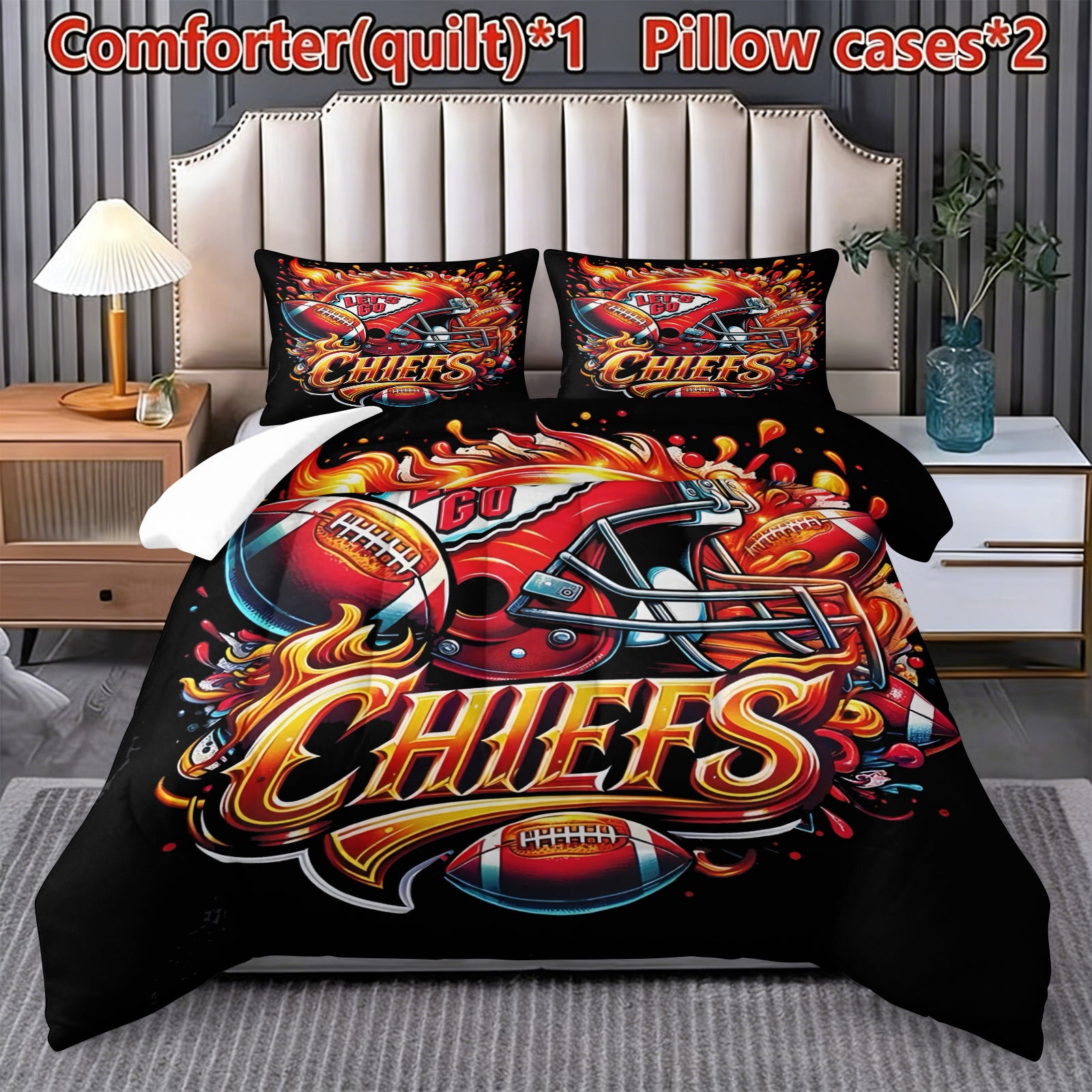 Kansas City Chiefs Comforter Pillowcase Sets Blanket All Season Reversible Quilted Duvet