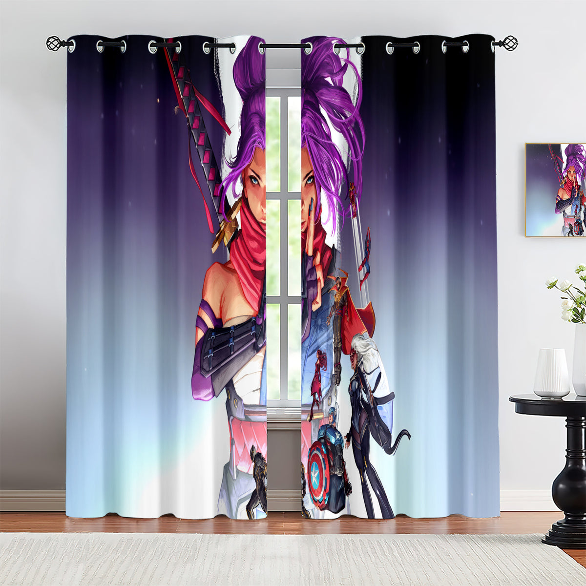 Marvel Rivals Psylocke Blackout Curtains Drapes For Window Treatment Set