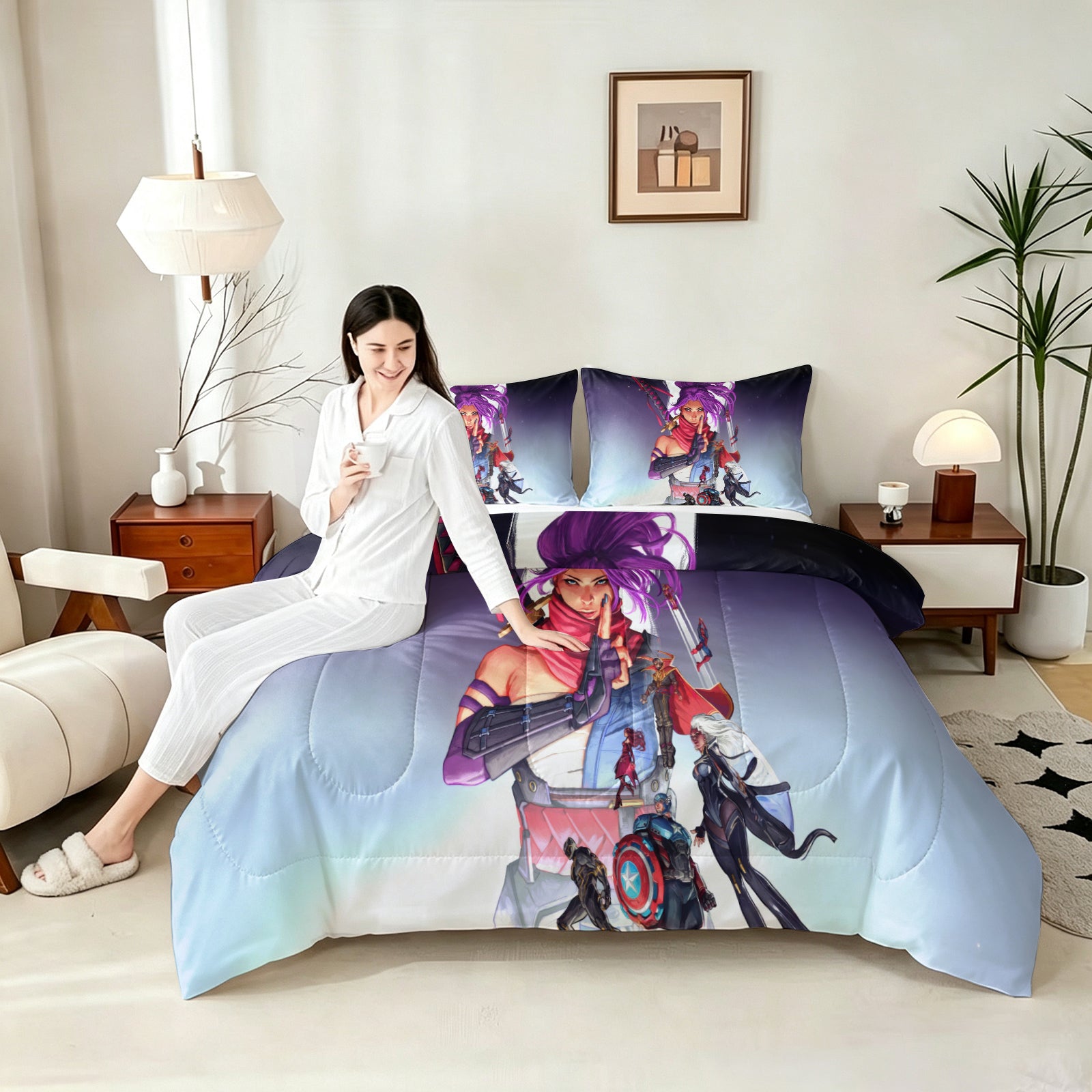 Marvel Rivals Psylocke Comforter Pillowcase Sets Blanket All Season Reversible Quilted Duvet