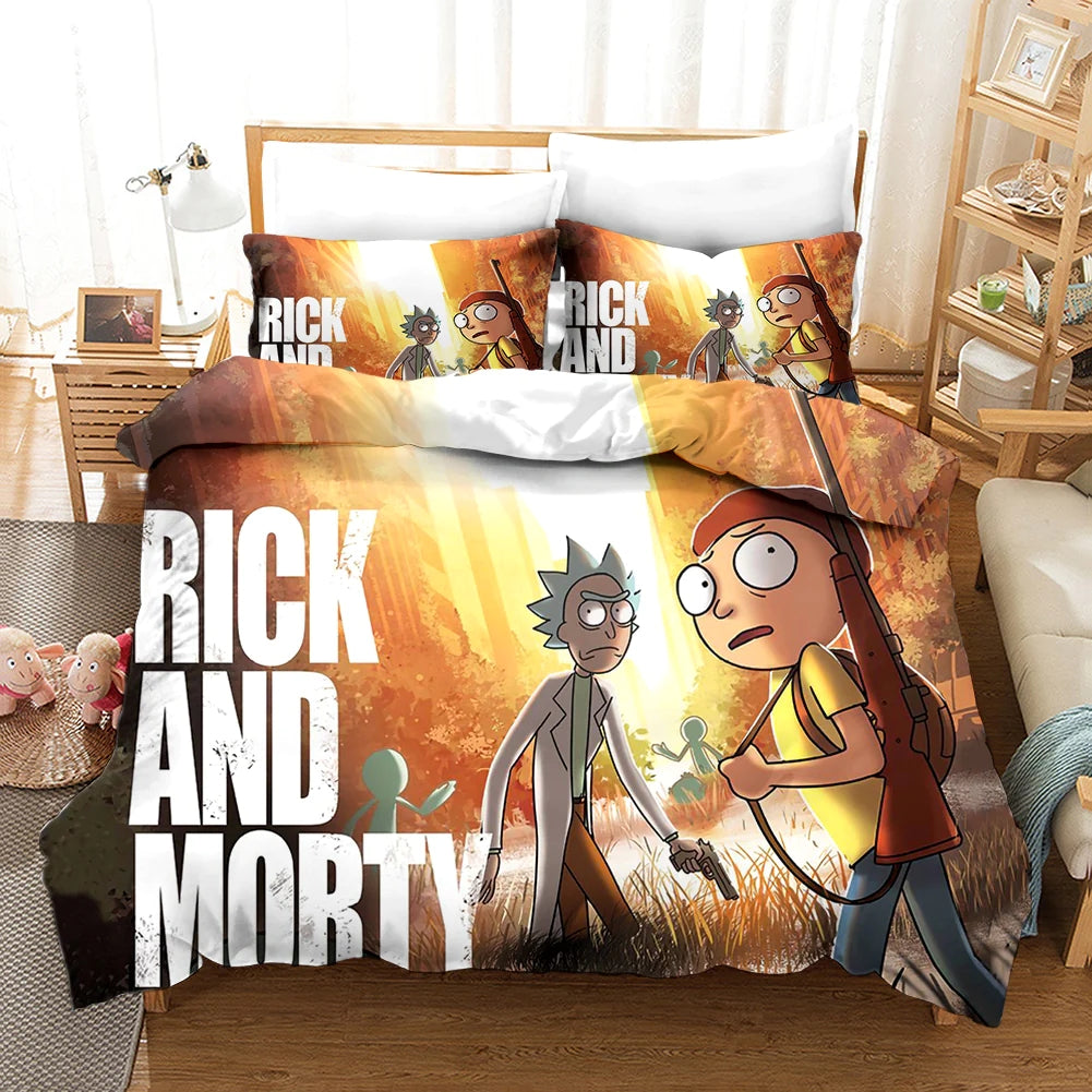 Anime Rick And Morty Duvet Cover Quilt Case Pillowcase Bedding Set Bedroom Decor