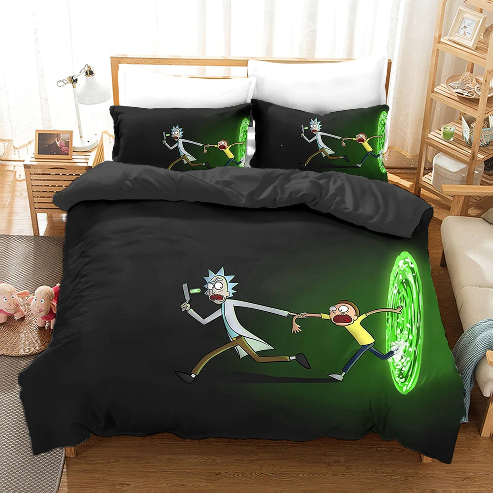 Anime Rick And Morty Duvet Cover Quilt Case Pillowcase Bedding Set Bedroom Decor