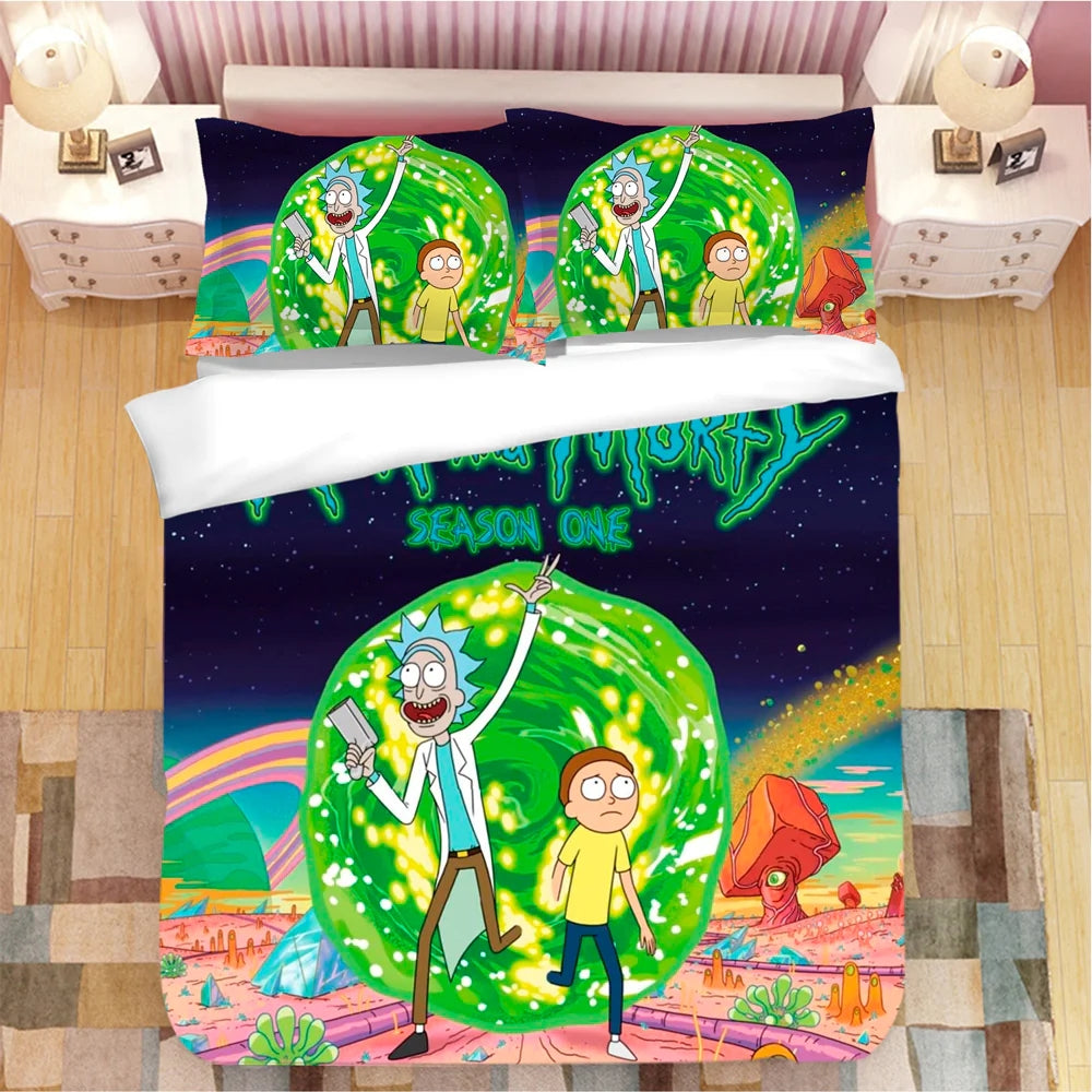 Rick And Morty Duvet Cover Quilt Case Pillowcase Bedding Set Bedroom Decor