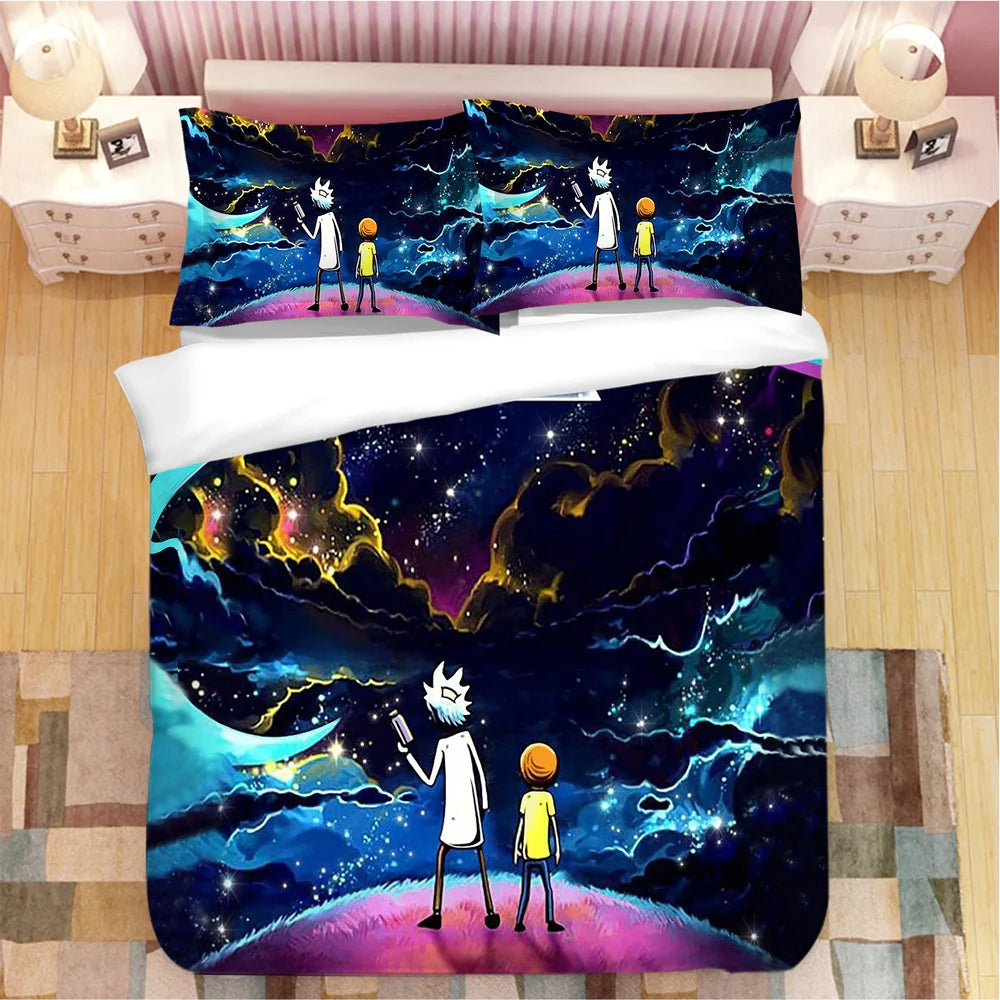 Anime Rick And Morty Duvet Cover Quilt Case Pillowcase Bedding Set Bedroom Decor