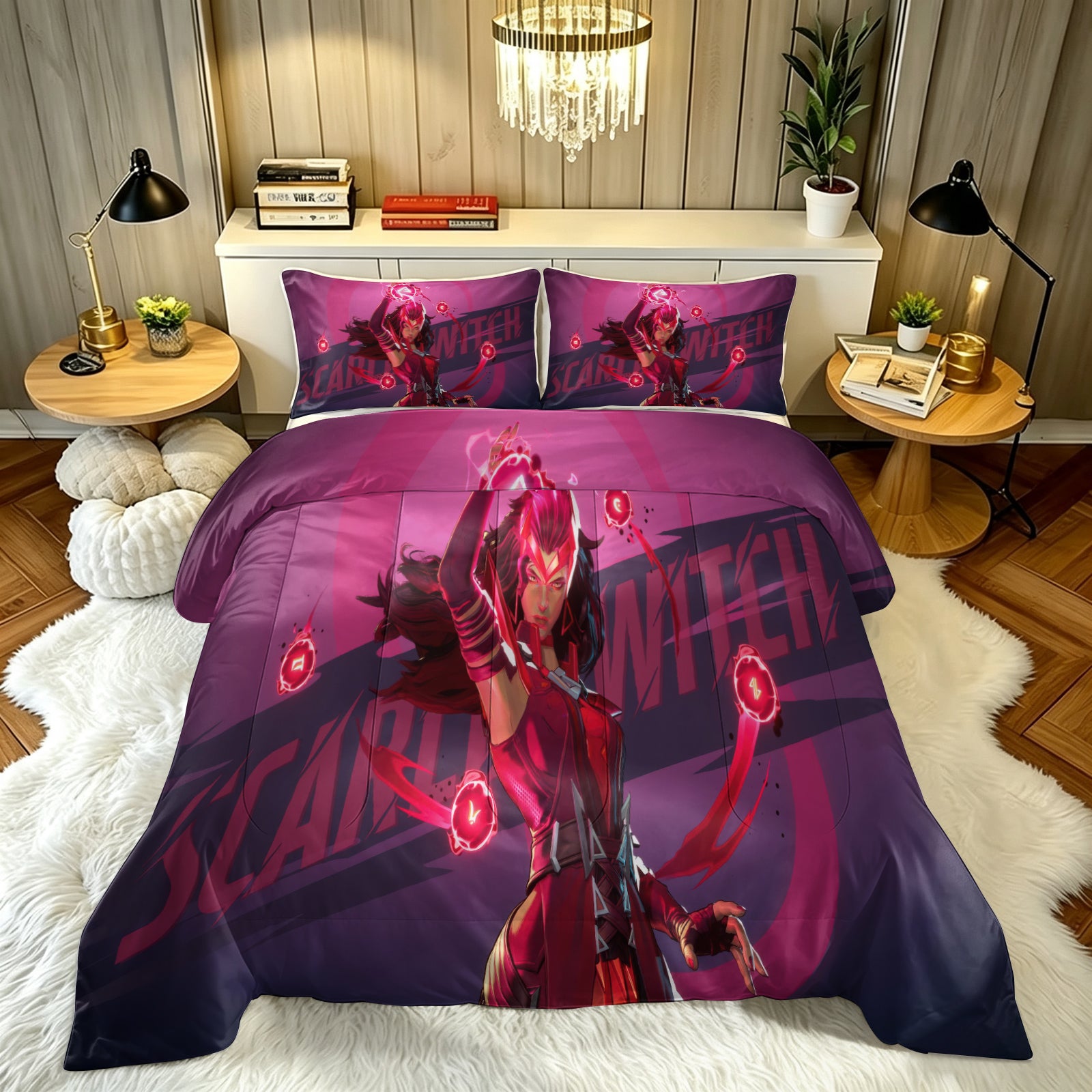 ‌Marvel Rivals Scarletwitch Comforter Pillowcase Sets Blanket All Season Reversible Quilted Duvet