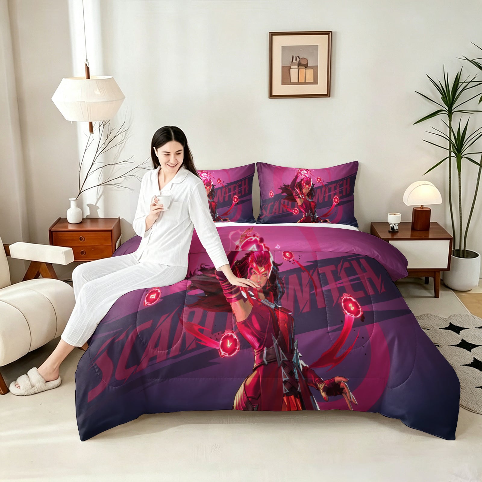 ‌Marvel Rivals Scarletwitch Comforter Pillowcase Sets Blanket All Season Reversible Quilted Duvet