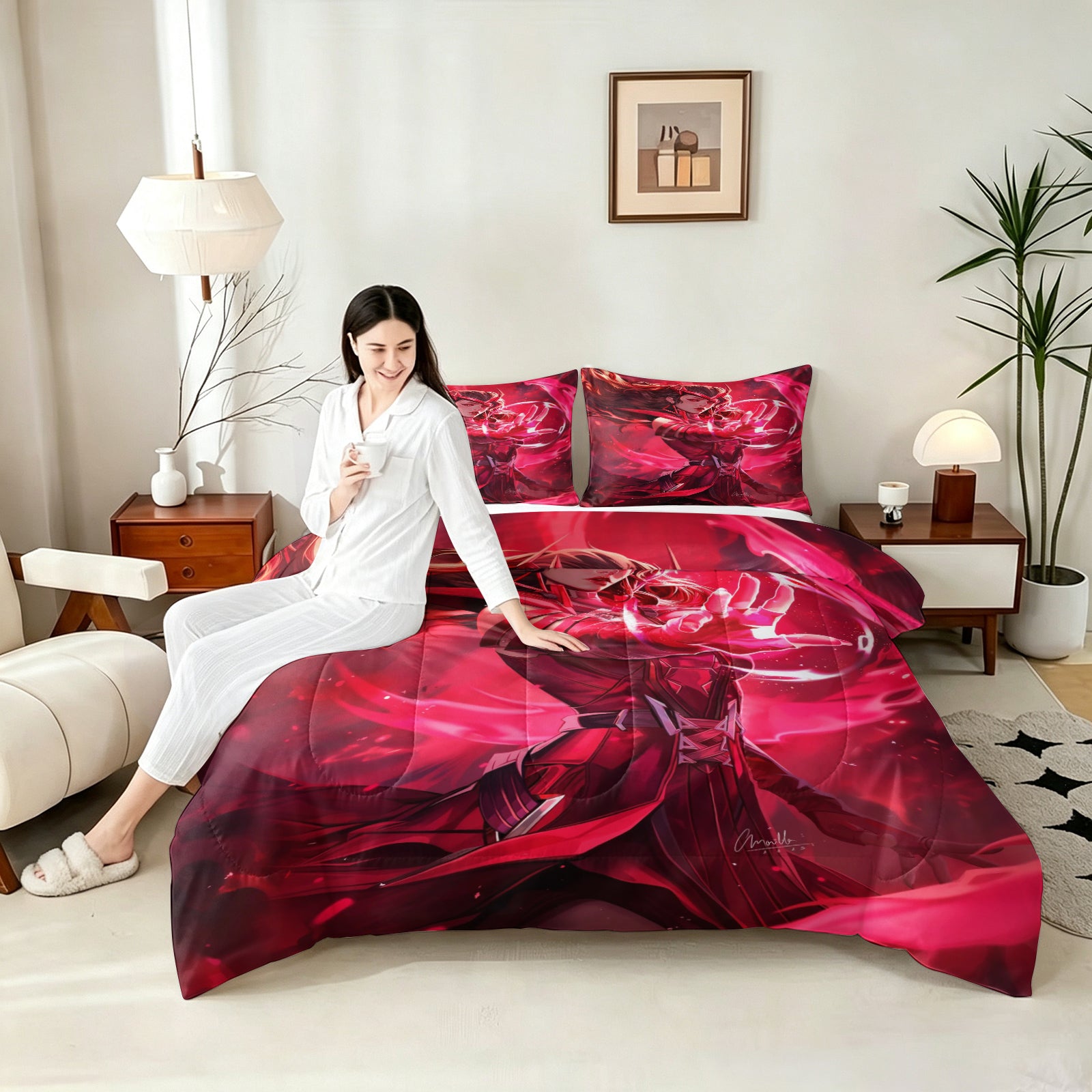 ‌Marvel Rivals Scarletwitch Comforter Pillowcase Sets Blanket All Season Reversible Quilted Duvet