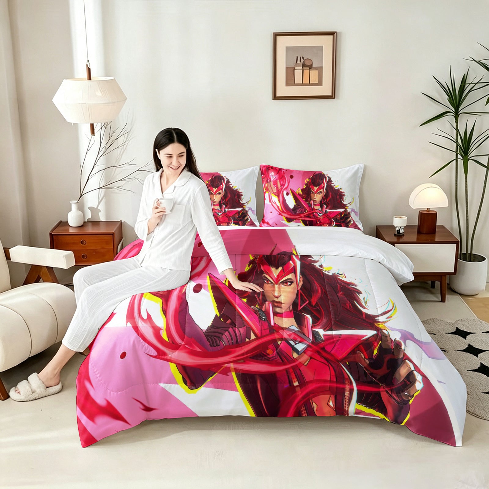 ‌Marvel Rivals Scarletwitch Comforter Pillowcase Sets Blanket All Season Reversible Quilted Duvet