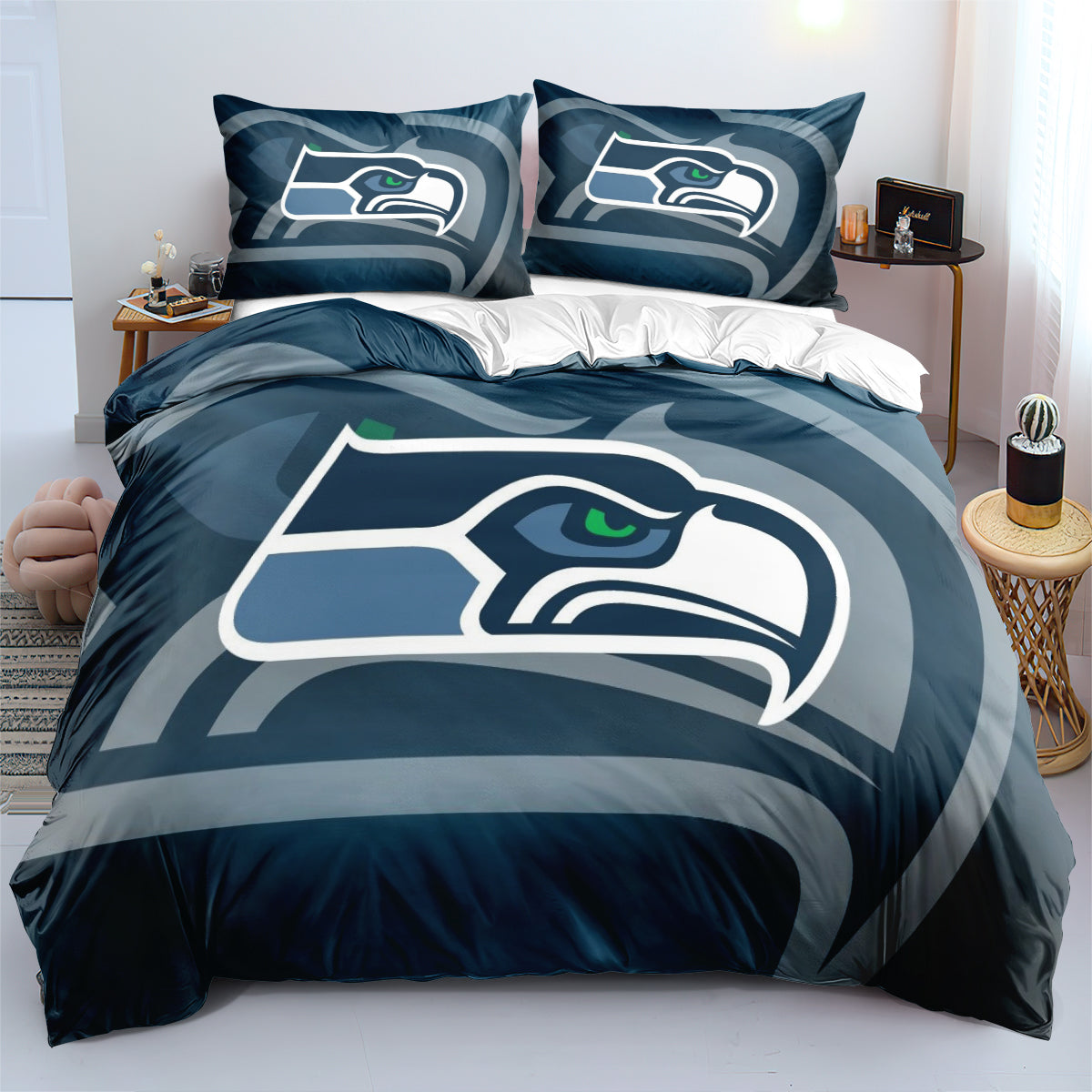 Seattle Seahawk Football League Duvet Cover Quilt Case Pillowcase Bedding Set