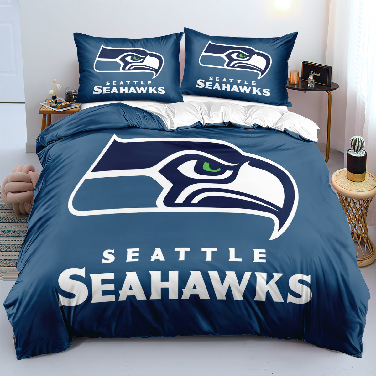 Seattle Seahawk Football League Duvet Cover Quilt Case Pillowcase Bedding Set