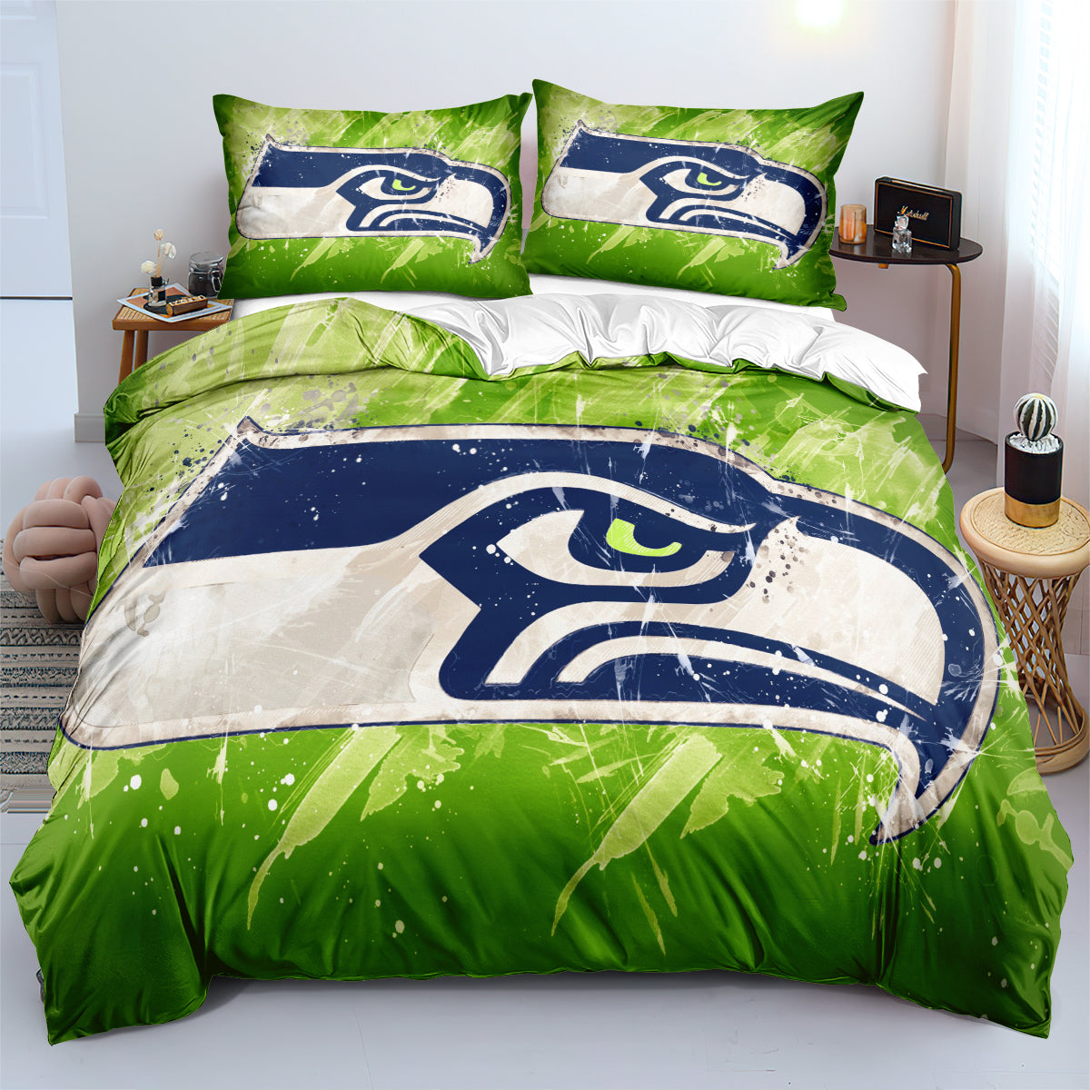 Seattle Seahawk Football League Duvet Cover Quilt Case Pillowcase Bedding Set