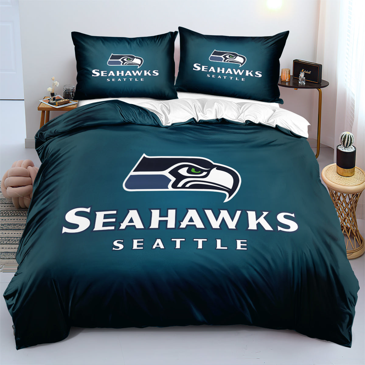 Seattle Seahawk Football League Duvet Cover Quilt Case Pillowcase Bedding Set