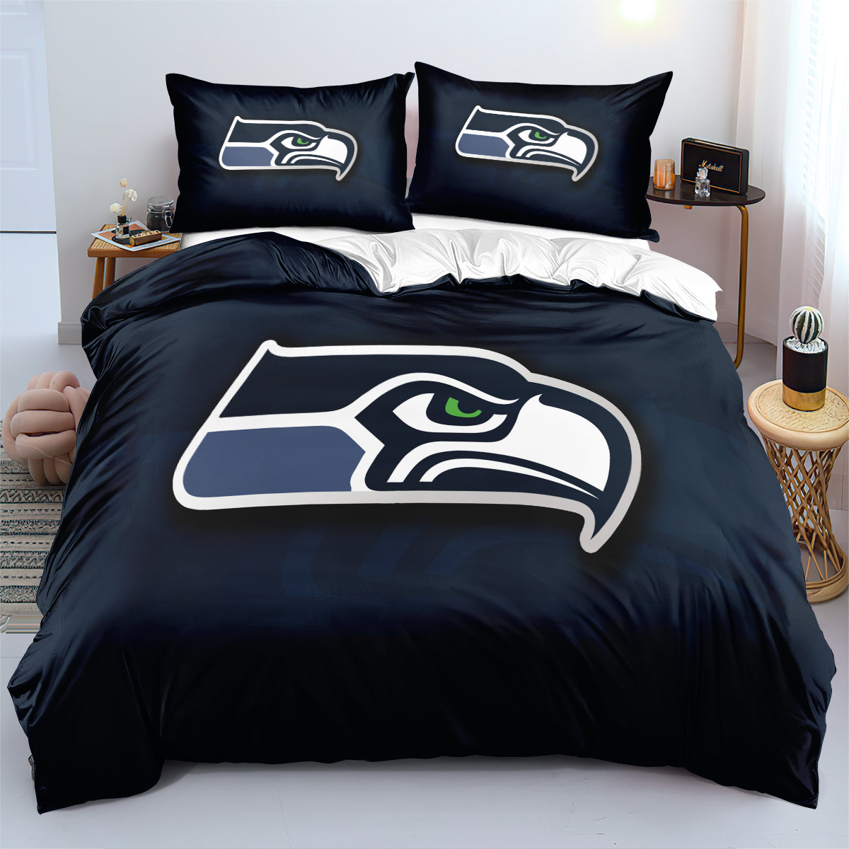 Seattle Seahawk Football League Duvet Cover Quilt Case Pillowcase Bedding Set