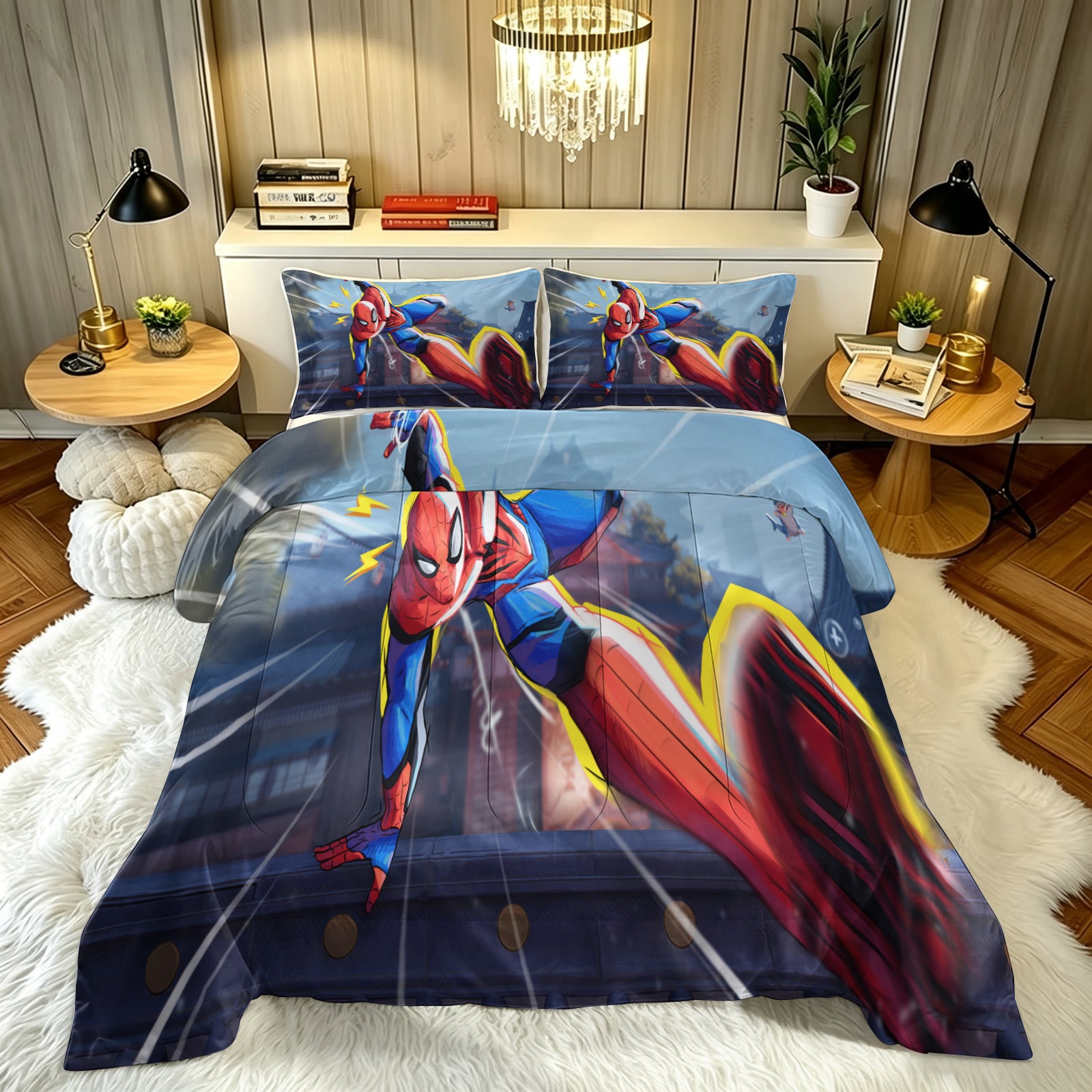 ‌Marvel Rivals Spiderman Comforter Pillowcase Sets Blanket All Season Reversible Quilted Duvet