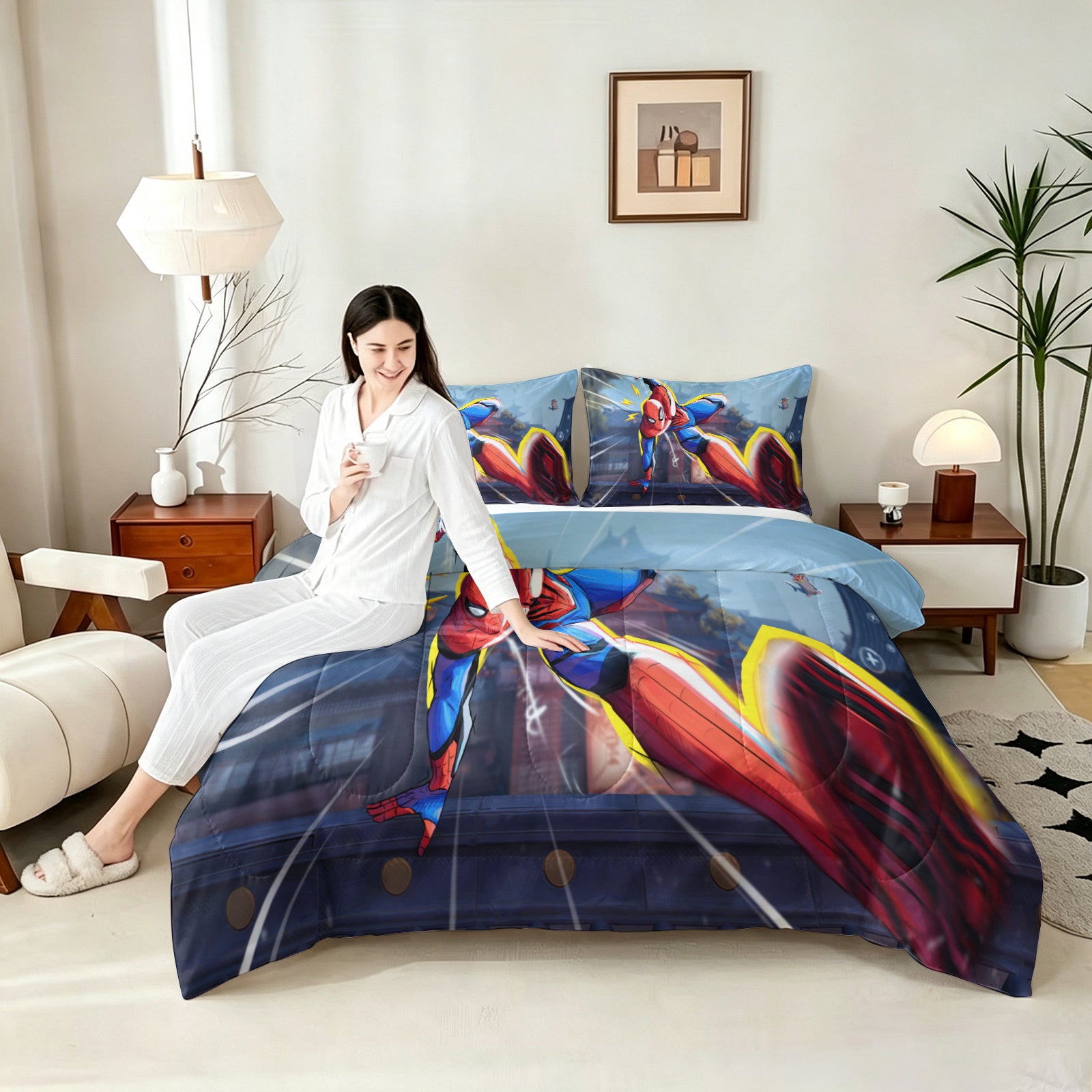 ‌Marvel Rivals Spiderman Comforter Pillowcase Sets Blanket All Season Reversible Quilted Duvet