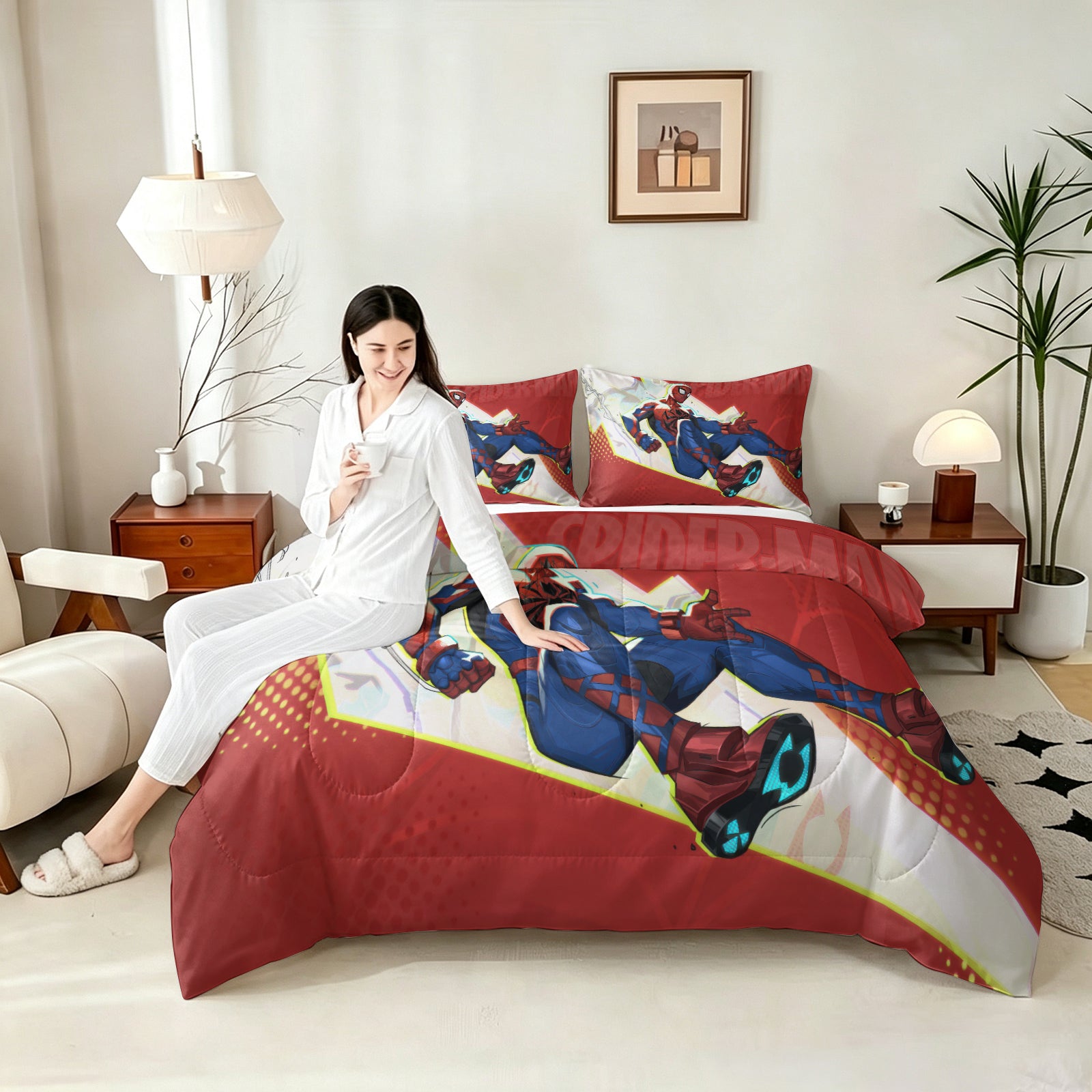 ‌Marvel Rivals Spiderman Comforter Pillowcase Sets Blanket All Season Reversible Quilted Duvet