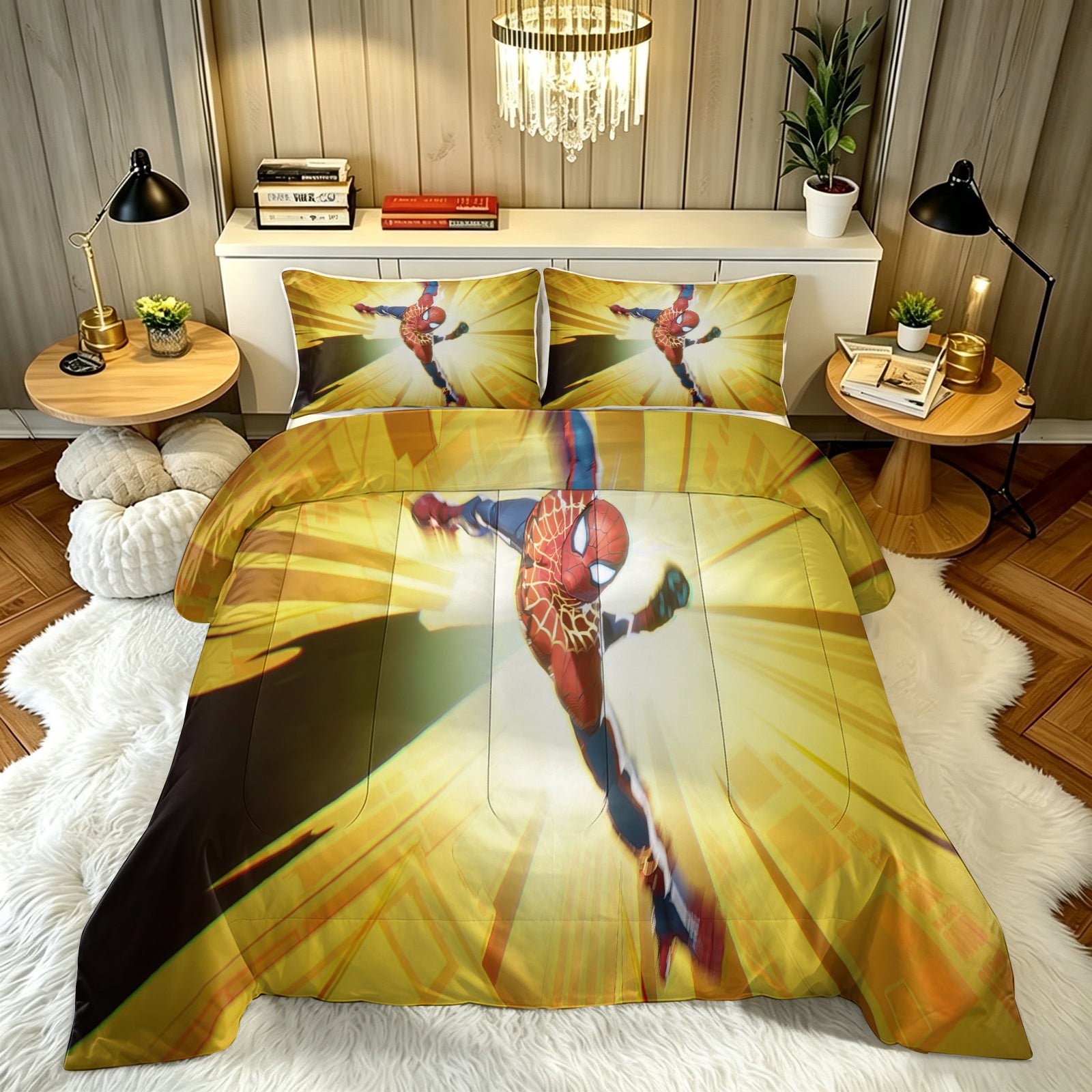 ‌Marvel Rivals Spiderman Comforter Pillowcase Sets Blanket All Season Reversible Quilted Duvet