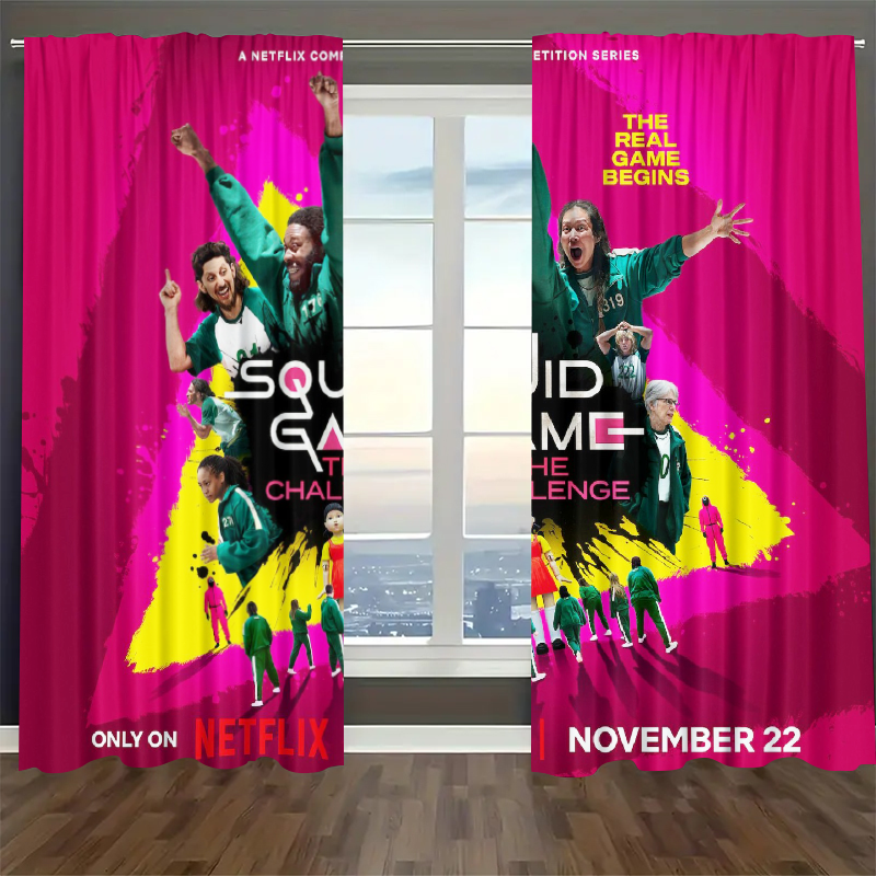 Squids Game Blackout Curtains Drapes For Window Treatment Set