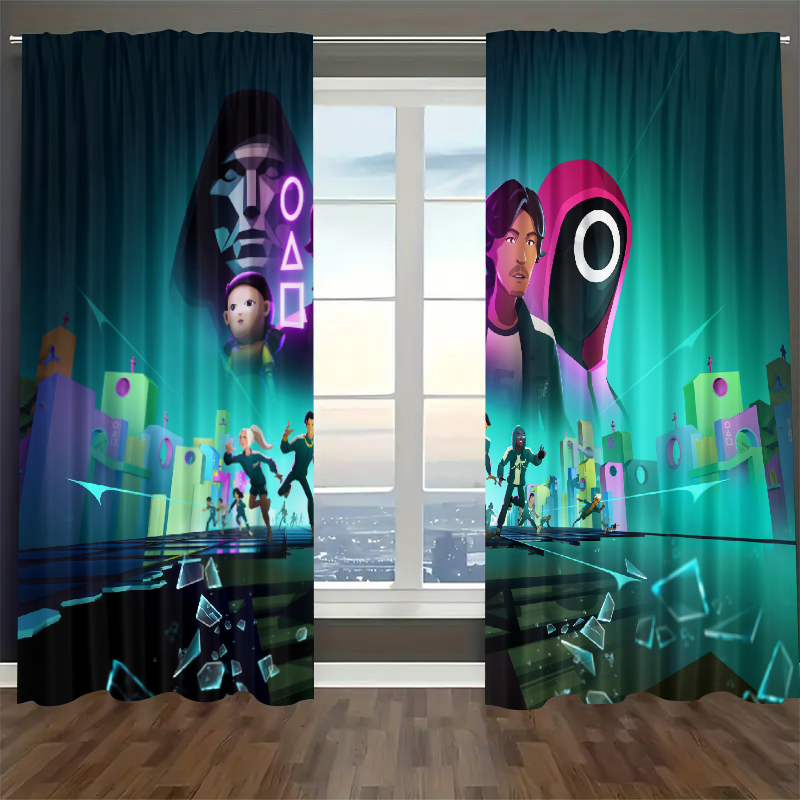 Squids Game Blackout Curtains Drapes For Window Treatment Set