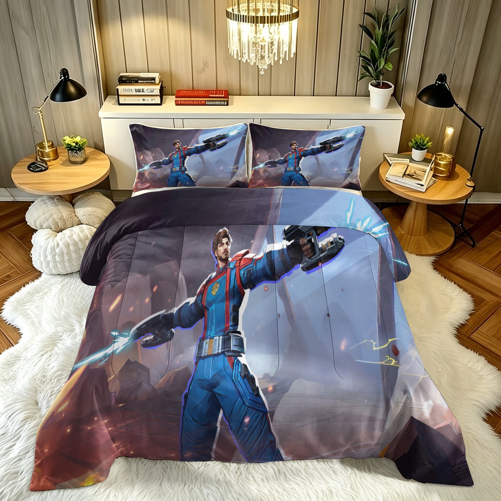 ‌Marvel Rivals Star Lord Comforter Pillowcase Sets Blanket All Season Reversible Quilted Duvet