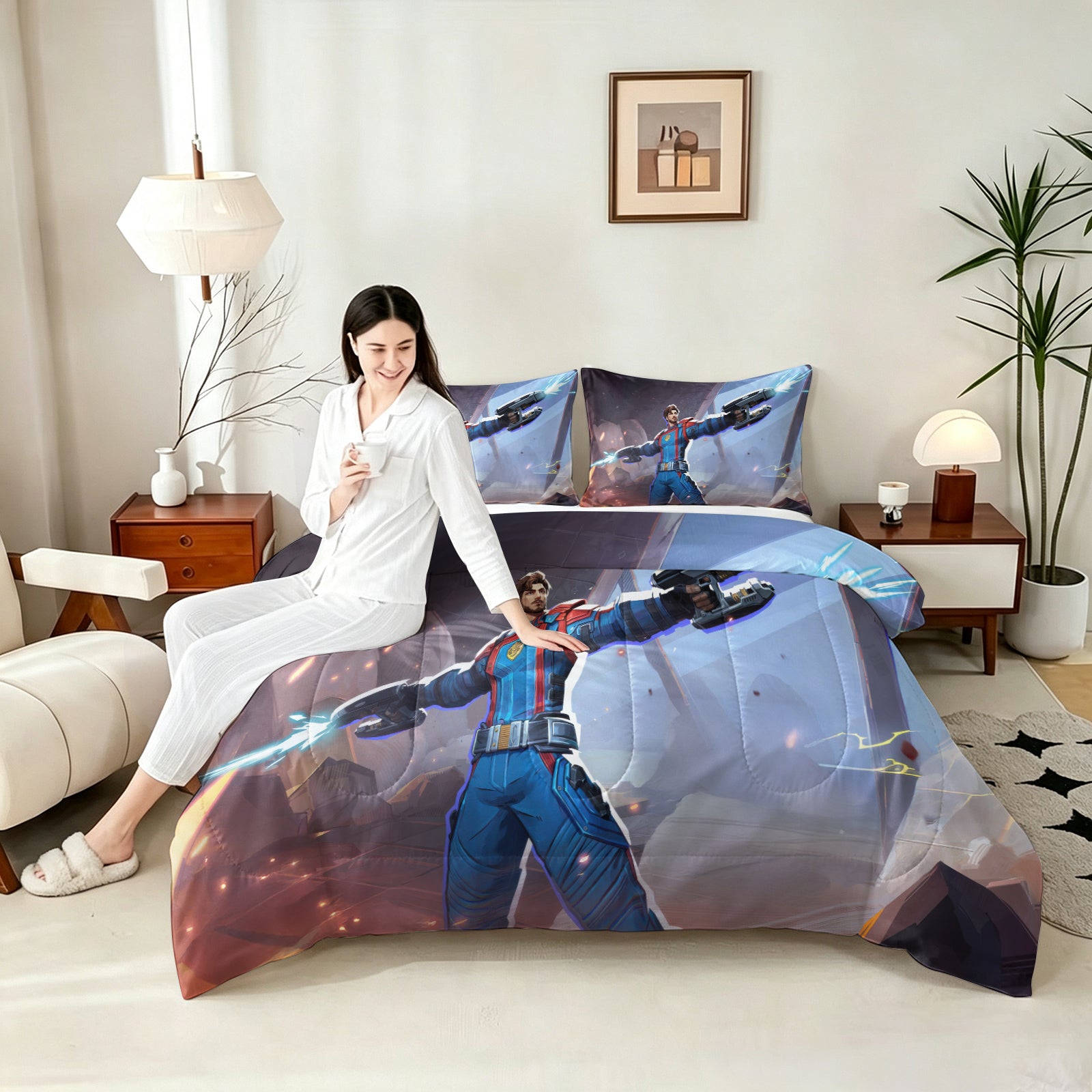 ‌Marvel Rivals Star Lord Comforter Pillowcase Sets Blanket All Season Reversible Quilted Duvet