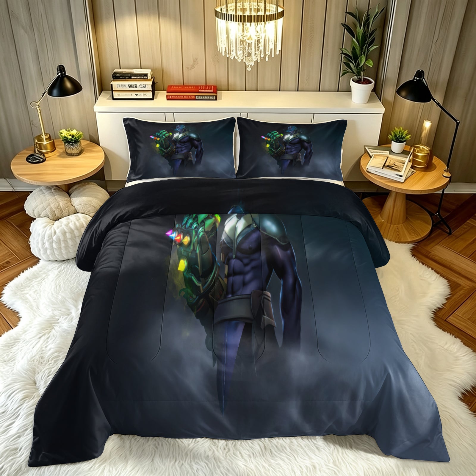 ‌Marvel Rivals Thanos Comforter Pillowcase Sets Blanket All Season Reversible Quilted Duvet