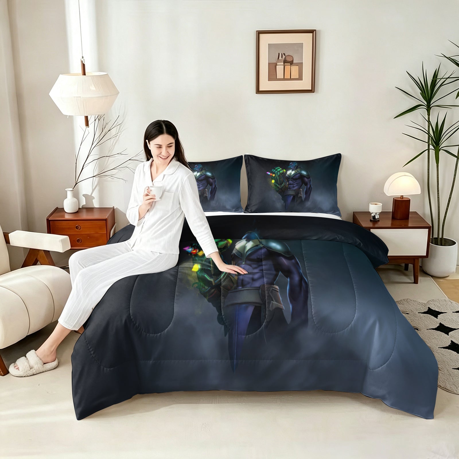 ‌Marvel Rivals Thanos Comforter Pillowcase Sets Blanket All Season Reversible Quilted Duvet