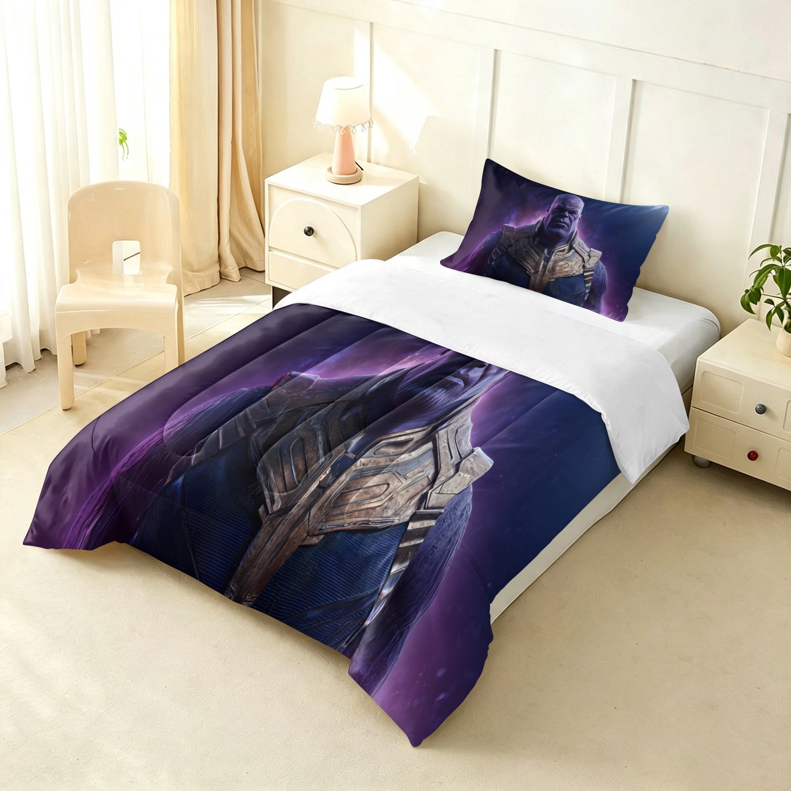 ‌Marvel Rivals Thanos Comforter Pillowcase Sets Blanket All Season Reversible Quilted Duvet