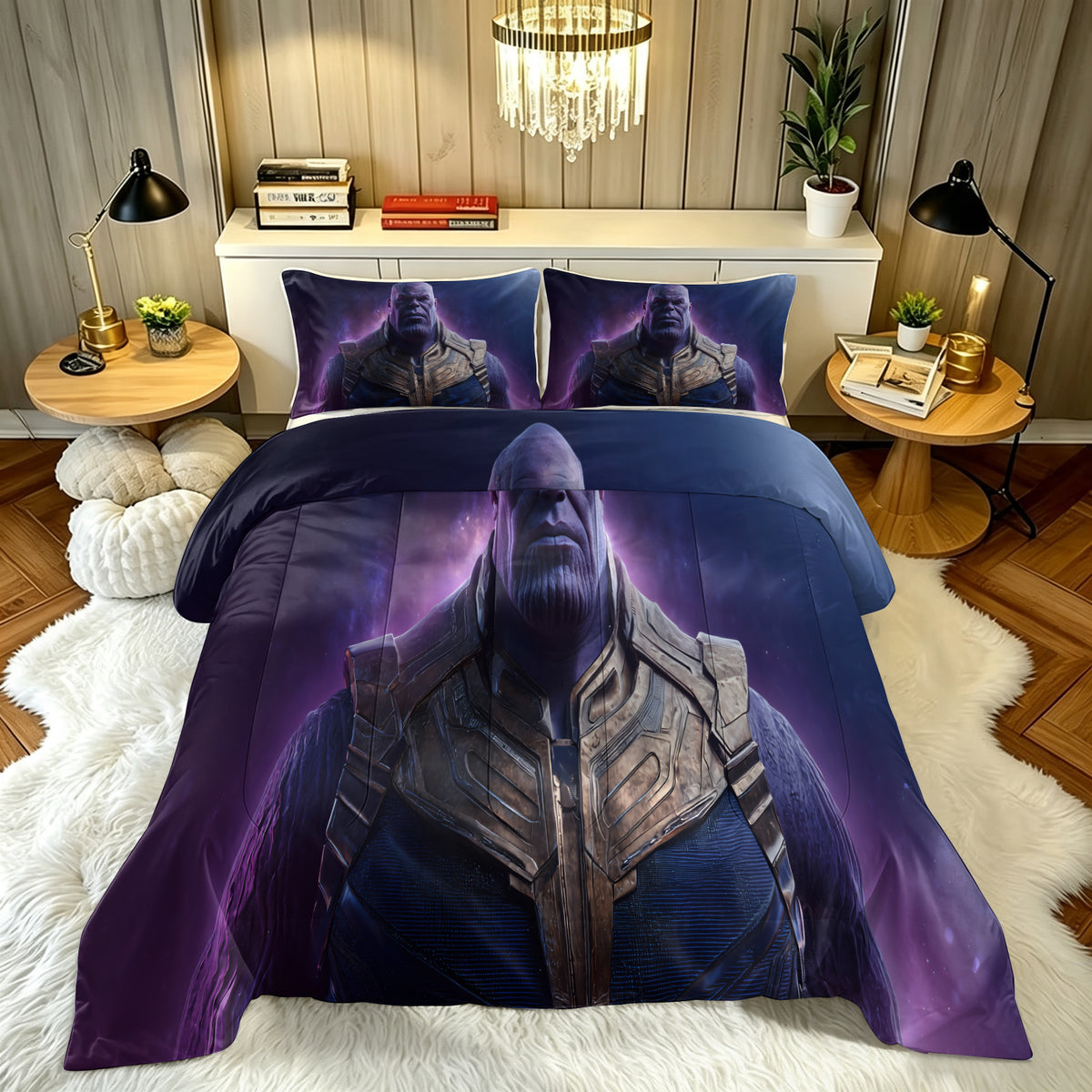 ‌Marvel Rivals Thanos Comforter Pillowcase Sets Blanket All Season Reversible Quilted Duvet