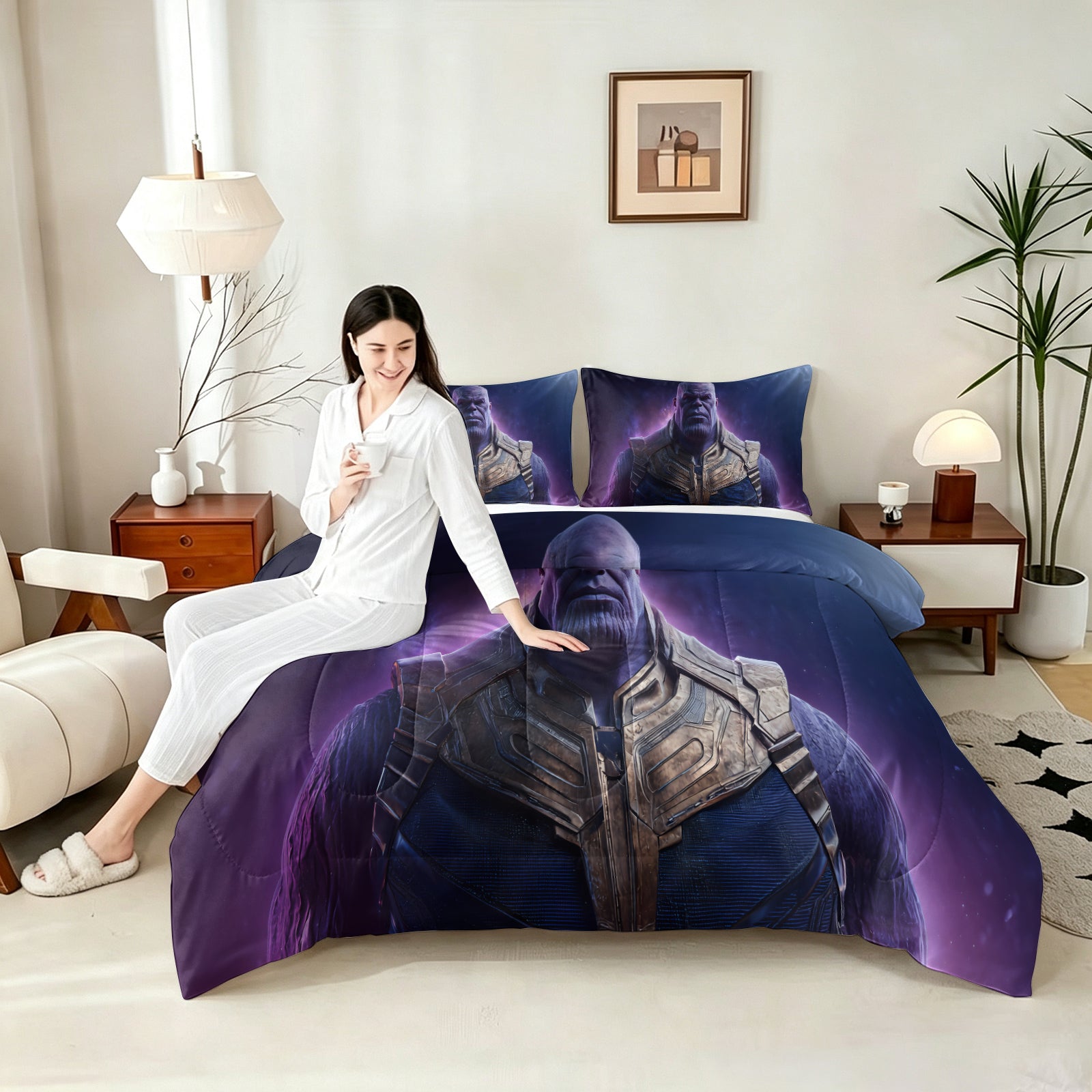 ‌Marvel Rivals Thanos Comforter Pillowcase Sets Blanket All Season Reversible Quilted Duvet
