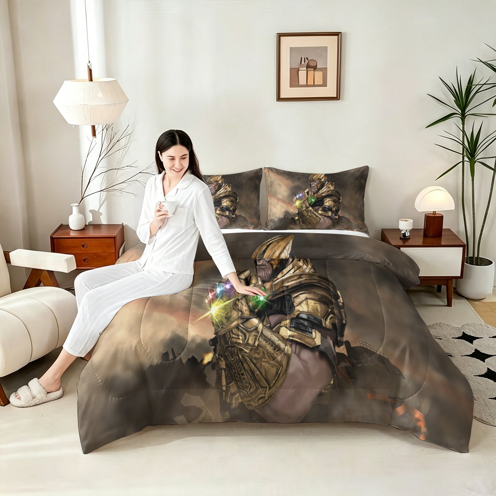 ‌Marvel Rivals Thanos Comforter Pillowcase Sets Blanket All Season Reversible Quilted Duvet