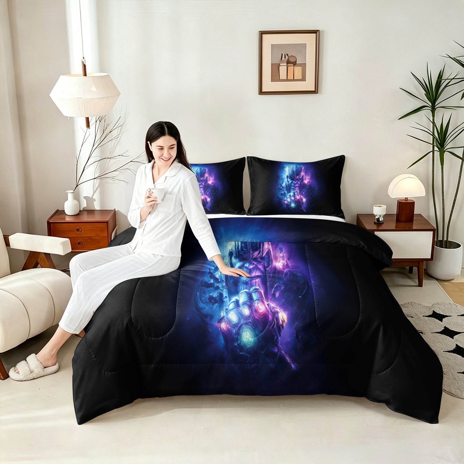 ‌Marvel Rivals Thanos Comforter Pillowcase Sets Blanket All Season Reversible Quilted Duvet