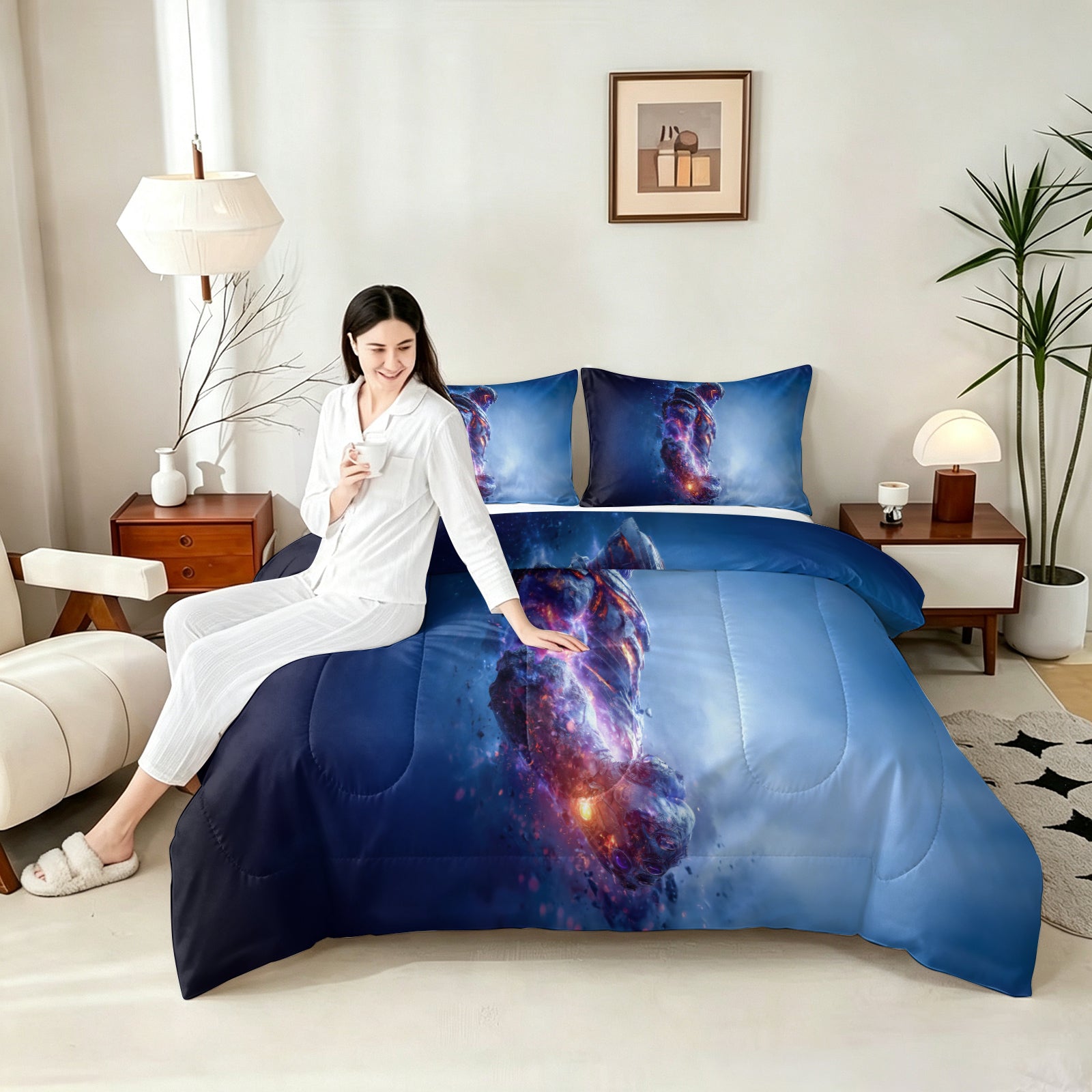 ‌Marvel Rivals Thanos Comforter Pillowcase Sets Blanket All Season Reversible Quilted Duvet
