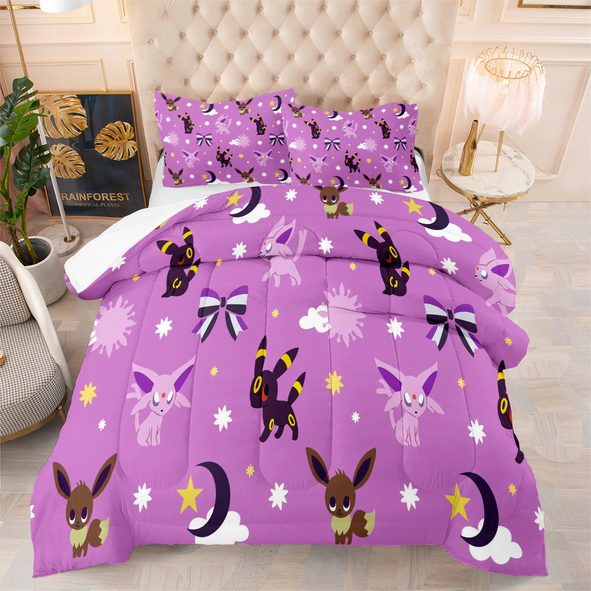 Pokemon Umbreon Comforter Pillowcase Sets Blanket All Season Reversible Quilted Duvet