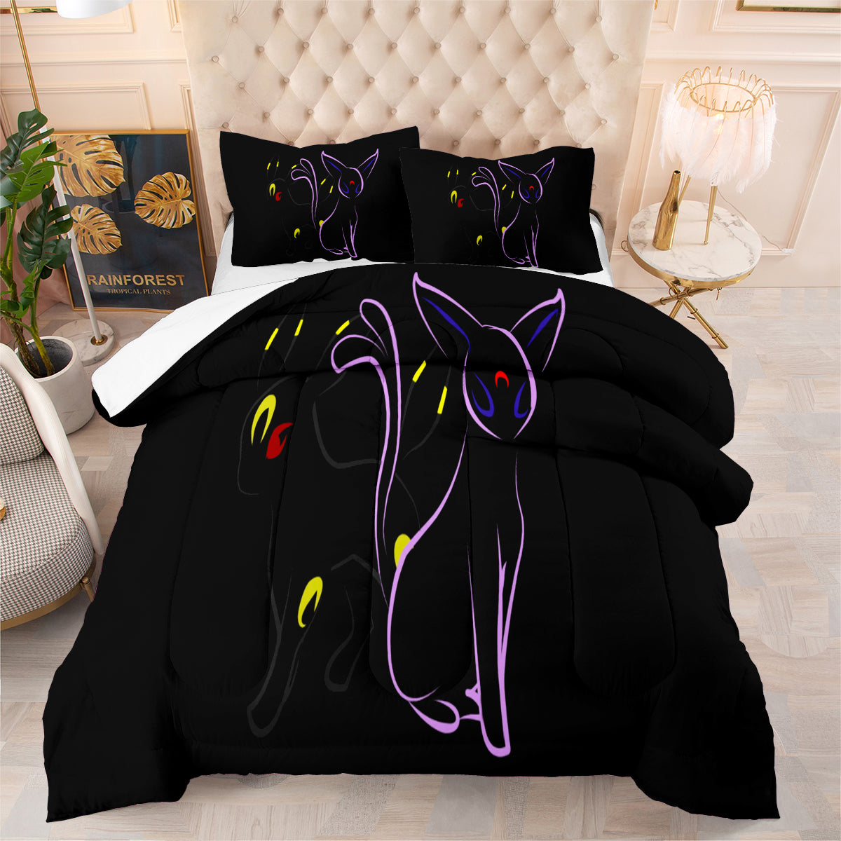 Pokemon Umbreon Comforter Pillowcase Sets Blanket All Season Reversible Quilted Duvet