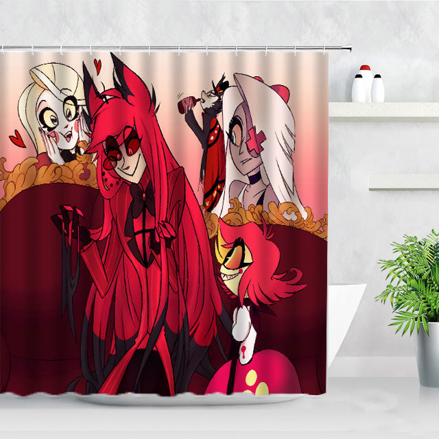 Hazbin Hotel Shower Curtain Waterproof Bath Curtains Bathroom Decor With Hooks