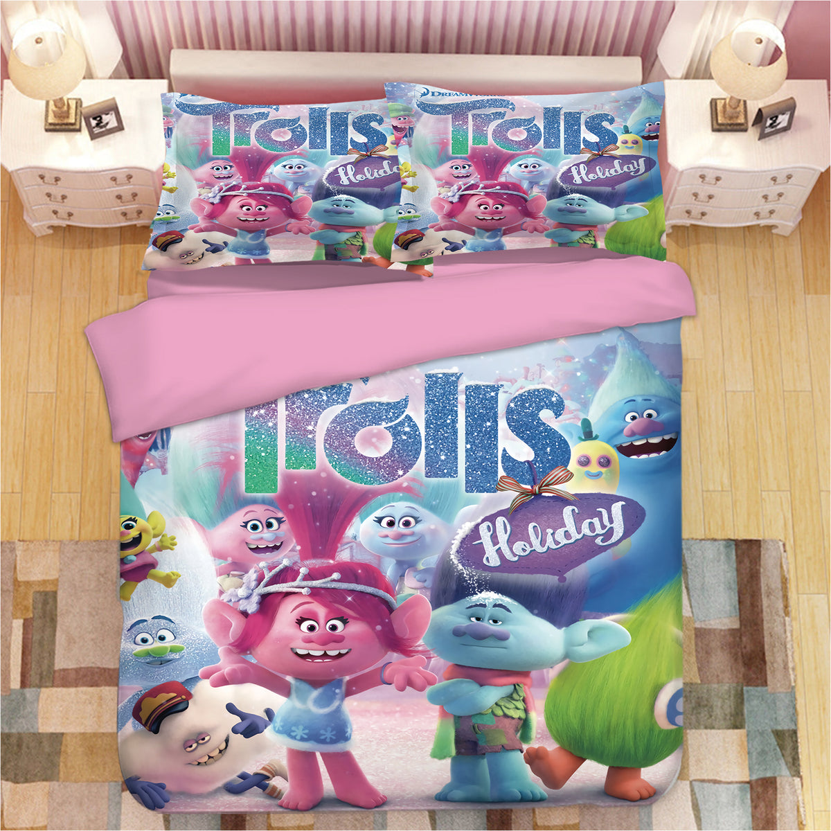 Trolls Poppy #16 Duvet Cover Quilt Cover Pillowcase Bedding Set Bed Linen Home Bedroom Decor
