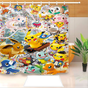 Pokemon Pikachu #10 Shower Curtain Waterproof Bath Curtains Bathroom Decor With Hooks