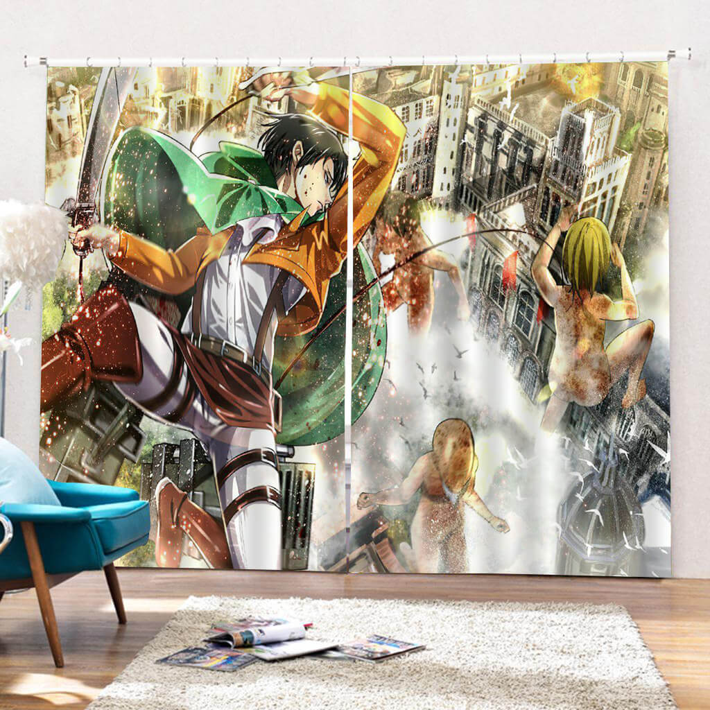 2024 NEW 2 Panels Attack on Titan Curtains Cosplay Blackout Window Drapes