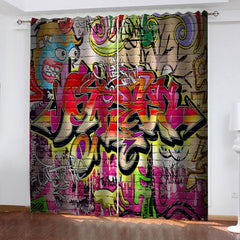 2024 NEW 3D Cafe Hip Hop Street Graffiti Curtains Cosplay Blackout Window Drapes Room Decoration