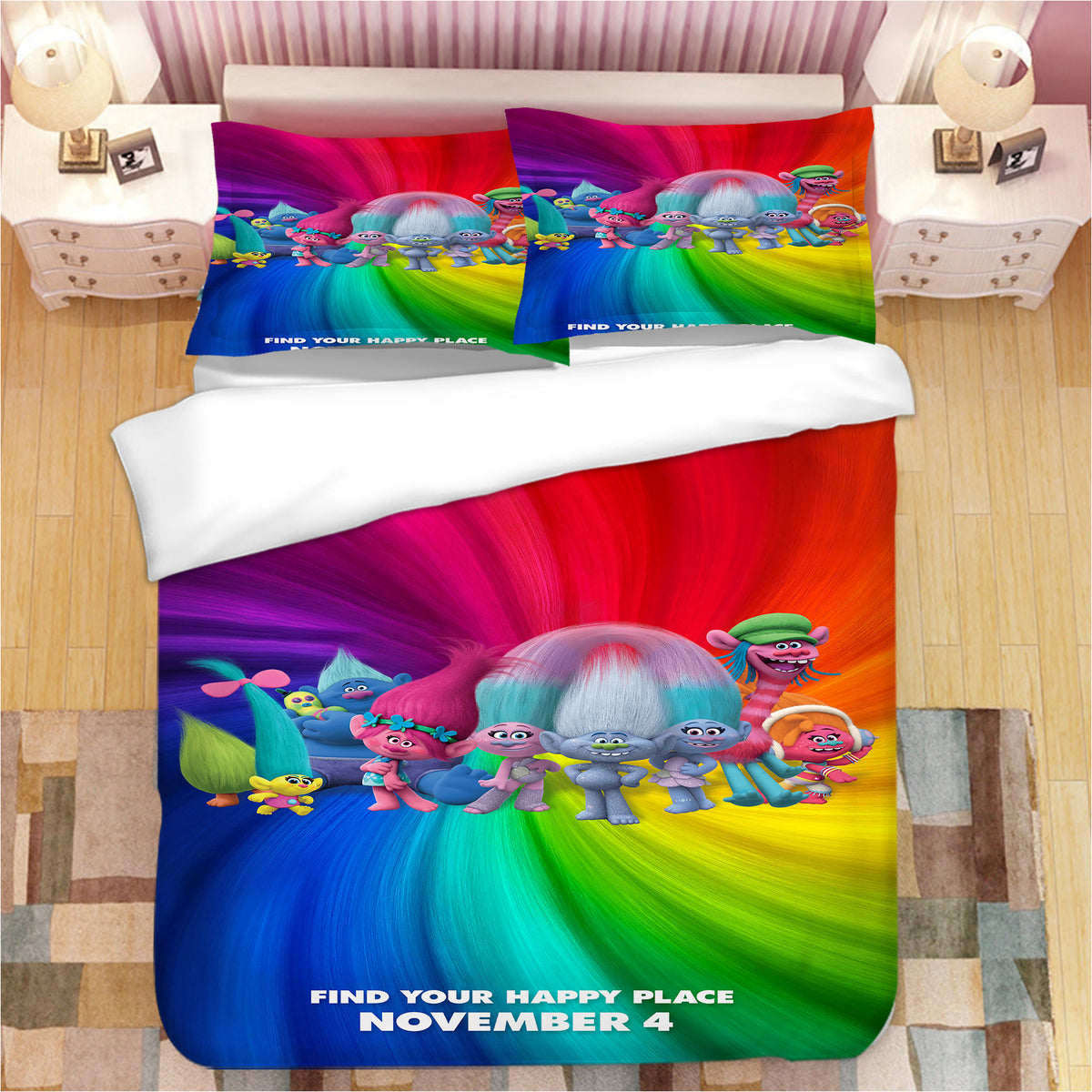 Trolls Poppy #9 Duvet Cover Quilt Cover Pillowcase Bedding Set Bed Linen Home Bedroom Decor