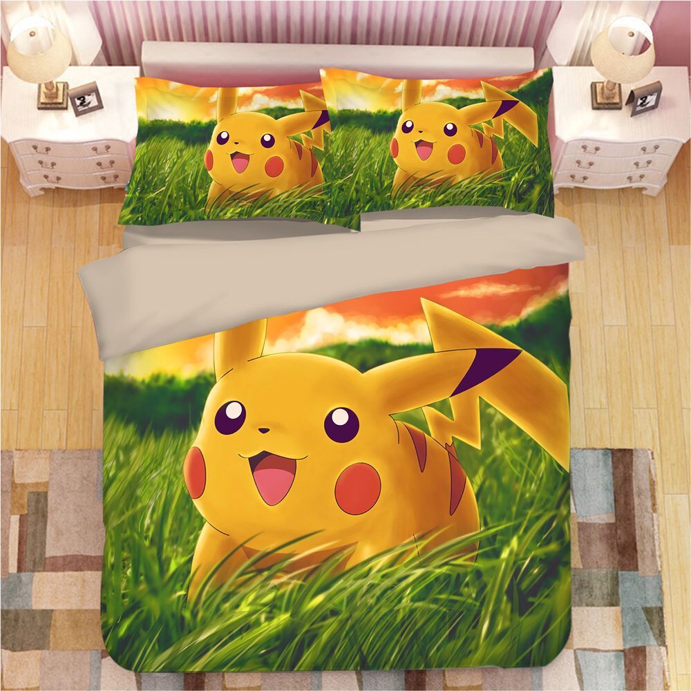 Cartoon Pikachu #3 Duvet Cover Quilt Cover Pillowcase Animation Bedding Set