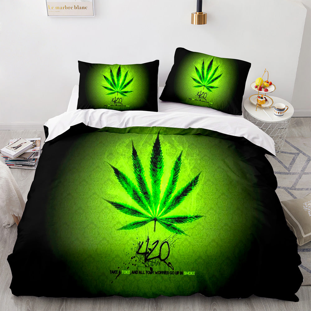 2024 NEW 420 weed plant 3 Piece Bedding Sets Quilt Cover Without Filler