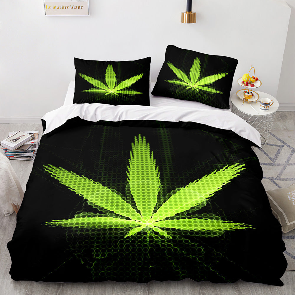 2024 NEW 420 weed plant 3 Piece Bedding Sets Quilt Cover Without Filler