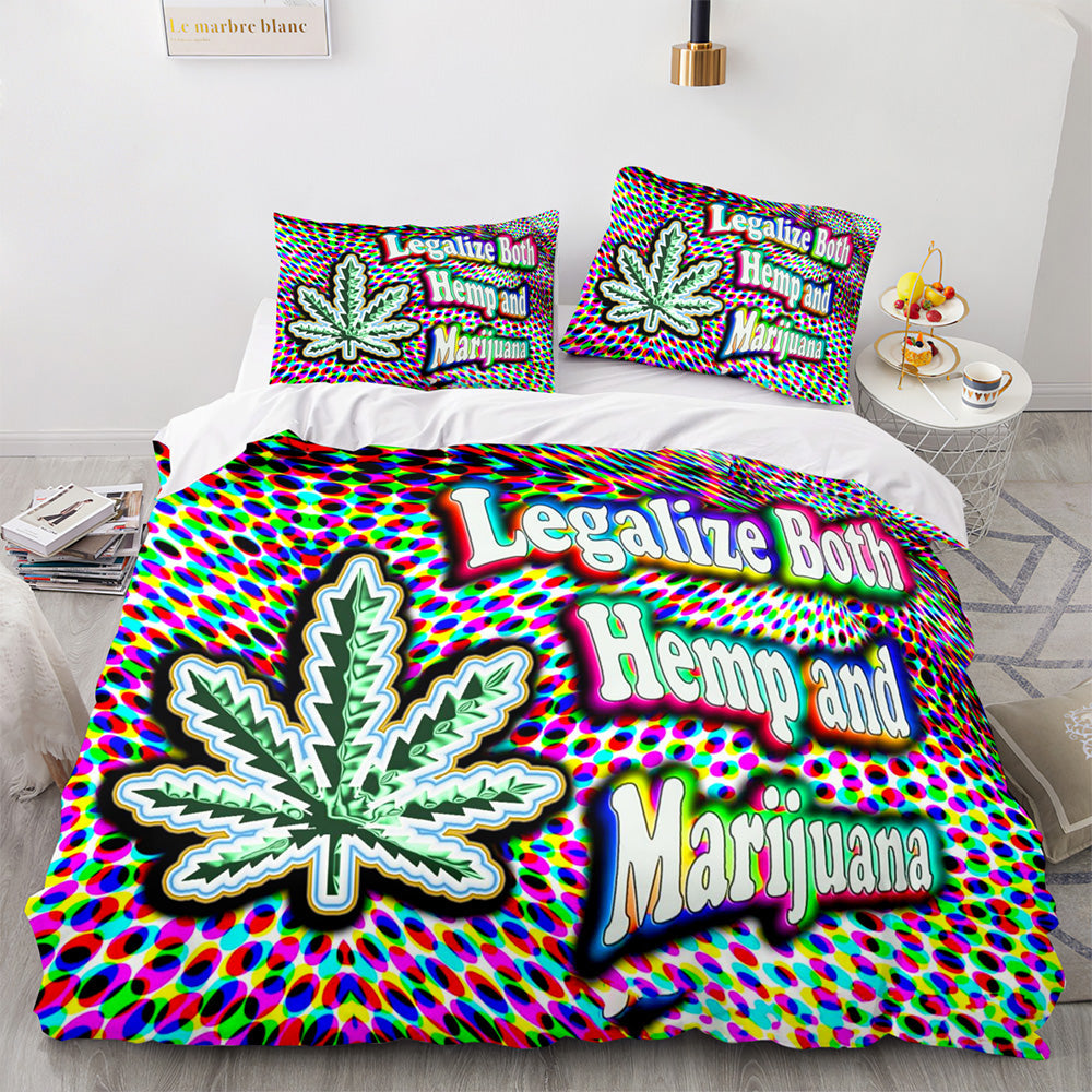 2024 NEW 420 weed plant 3 Piece Bedding Sets Quilt Cover Without Filler