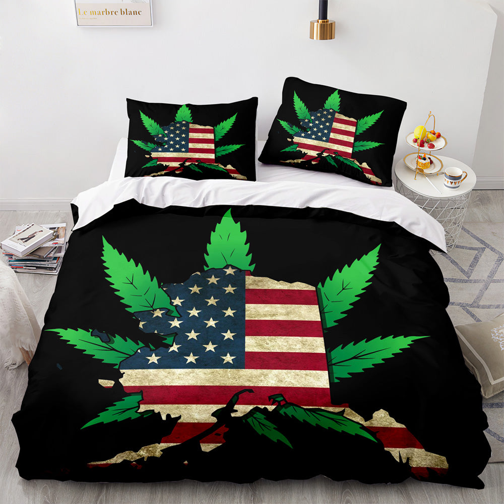 2024 NEW 420 weed plant 3 Piece Bedding Sets Quilt Cover Without Filler